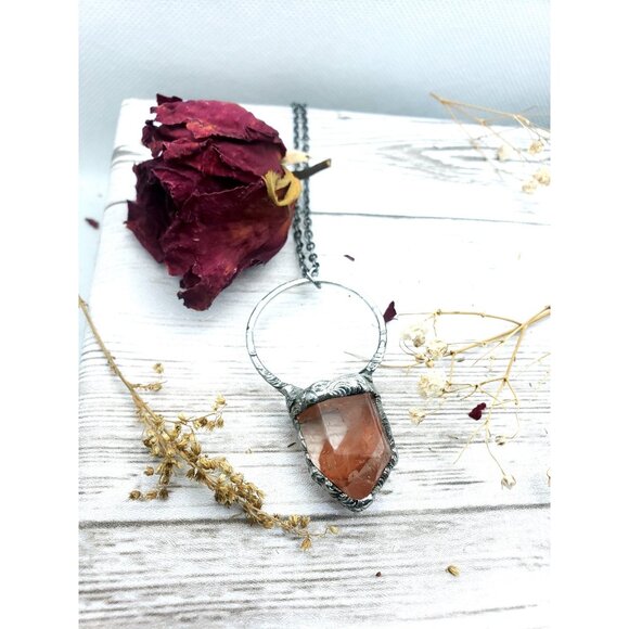 Fire quartz crystal necklace handmade - Picture 2 of 12